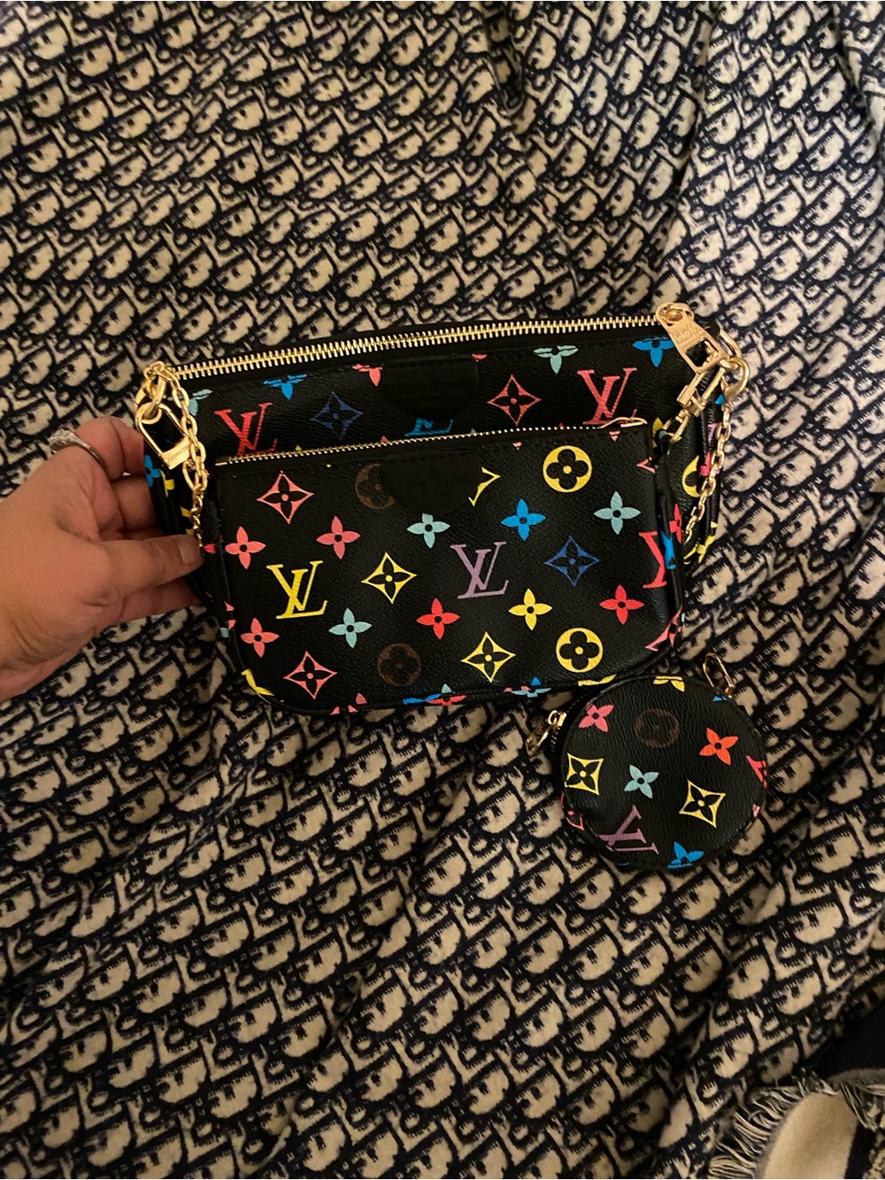 Multicolor Monogram Black 3 in 1 Mini Pouch Set